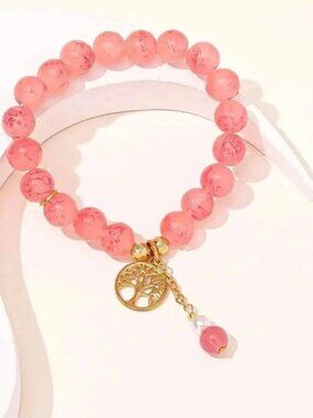 Pink Tree Life Beads Bracelet